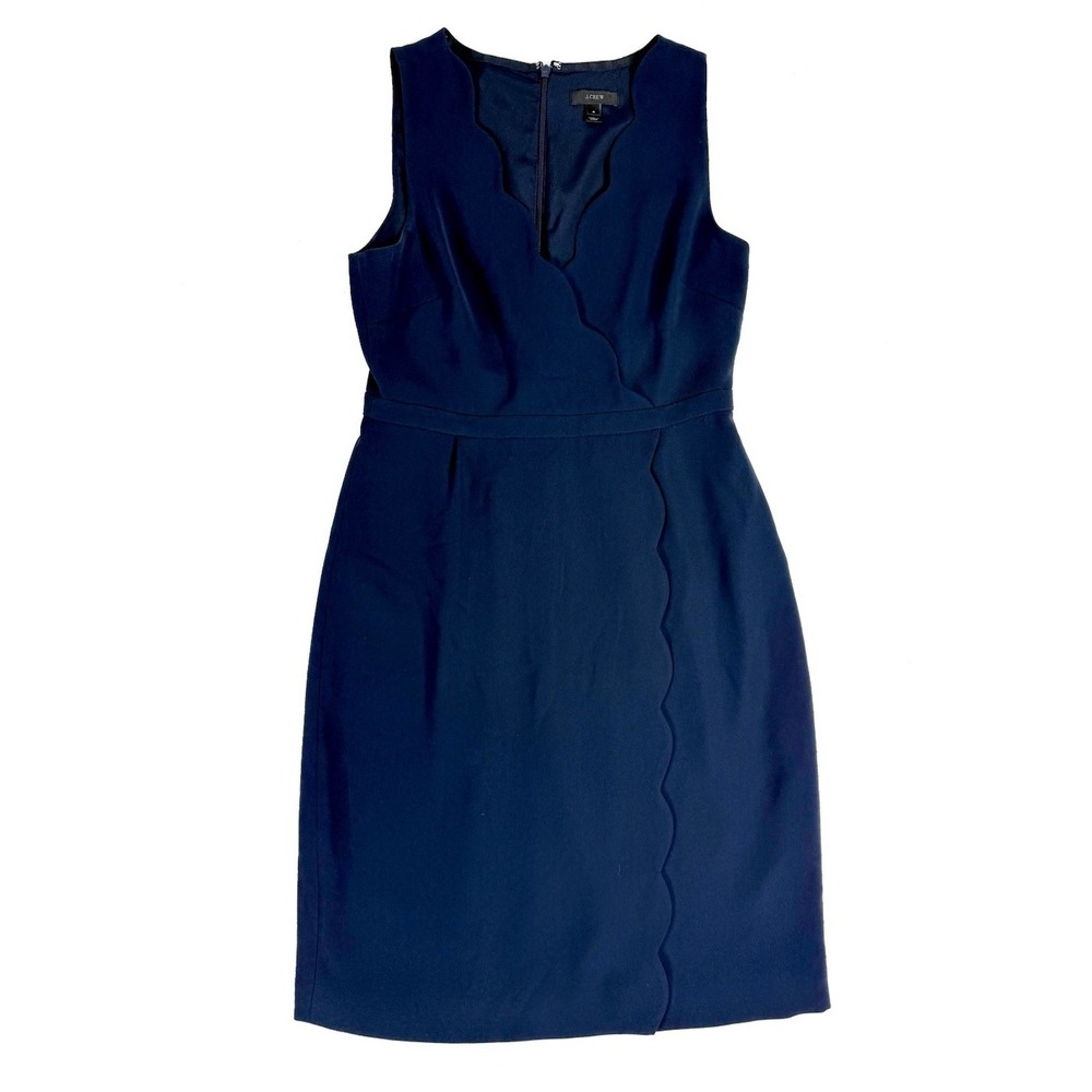 J.Crew Navy Blue Scalloped V-Neck Sleeveless Sheath Dress Size 4